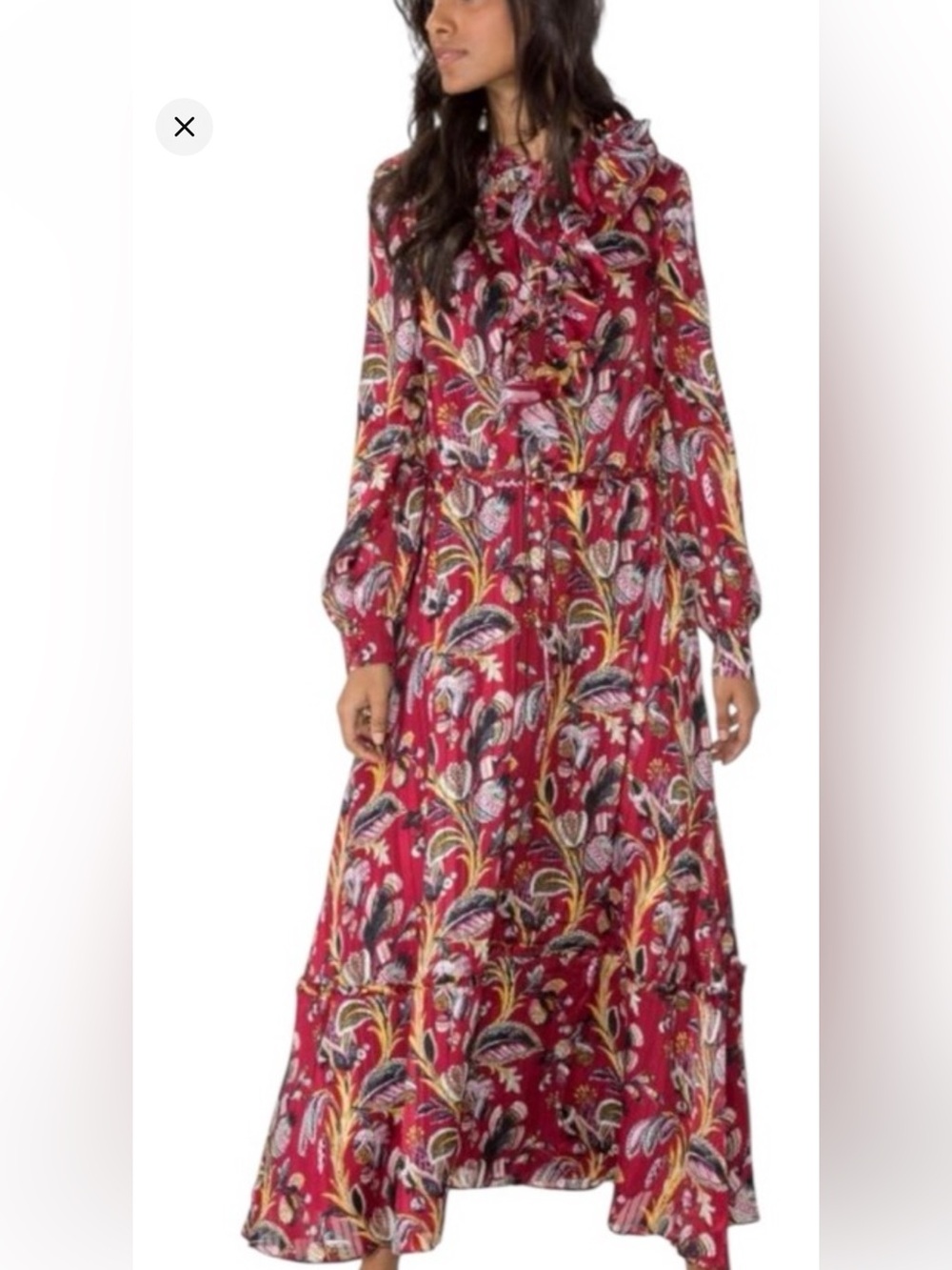 &OTHERS STORIES Floral Ruffle Maxi Dress in Berry Pink